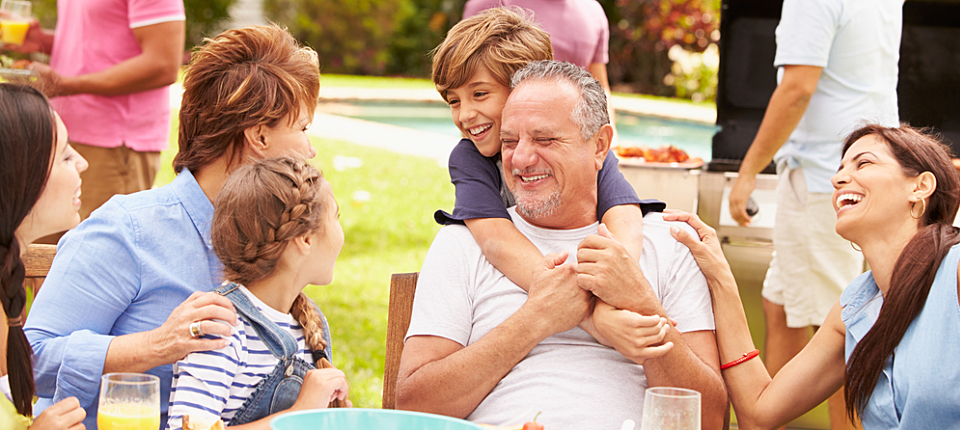 Multi Generation Family Enjoying Meal In Garden Together; Shutterstock ID 213354349; PO: 123