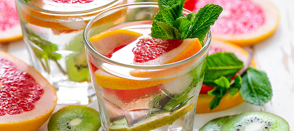 Infused water with grapefruit kiwi and mint refreshing vitamin C cooler perfect spa drink